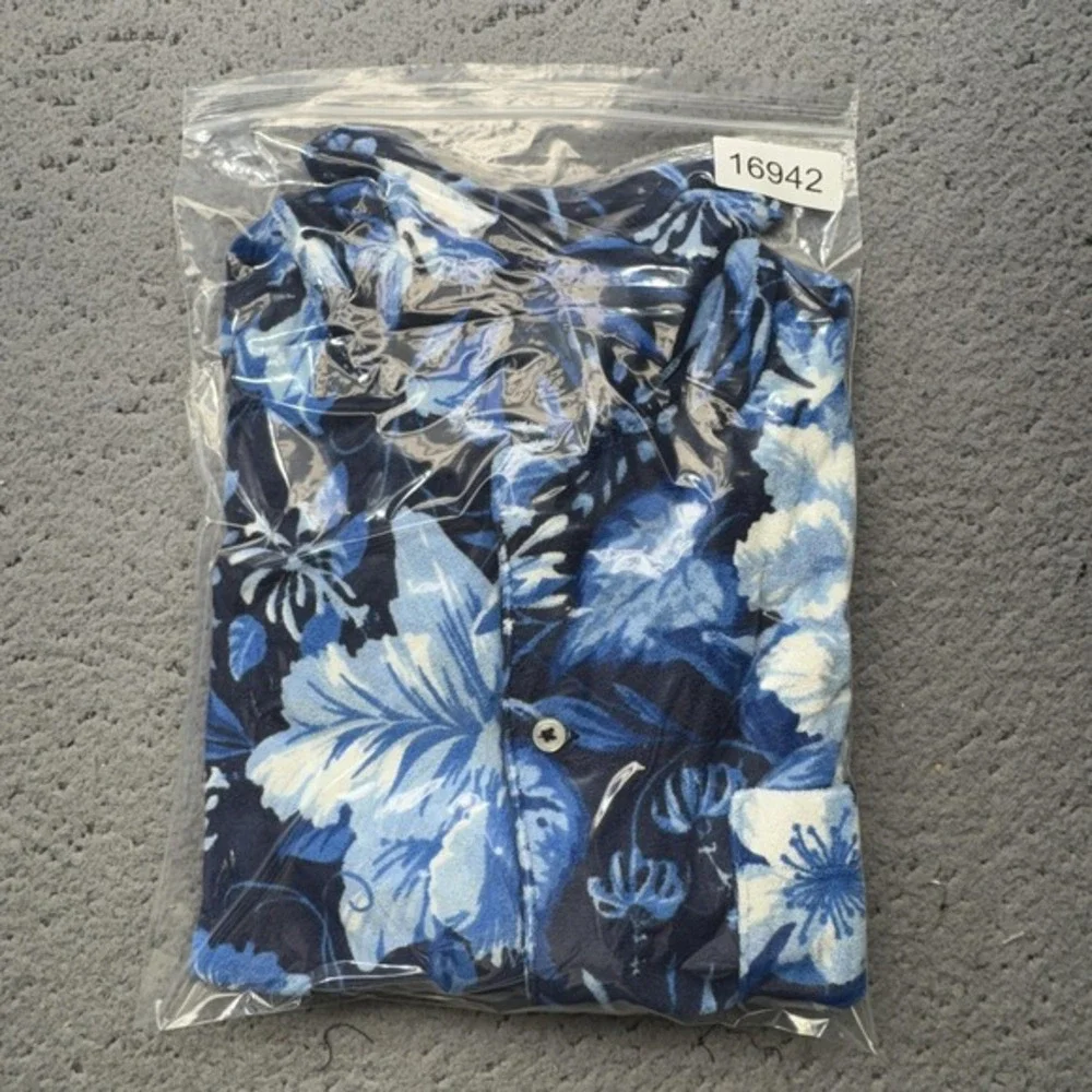 Polo Ralph Lauren Shirt Men Medium Blue Floral Short Sleeve Stretch Aloha Pocket